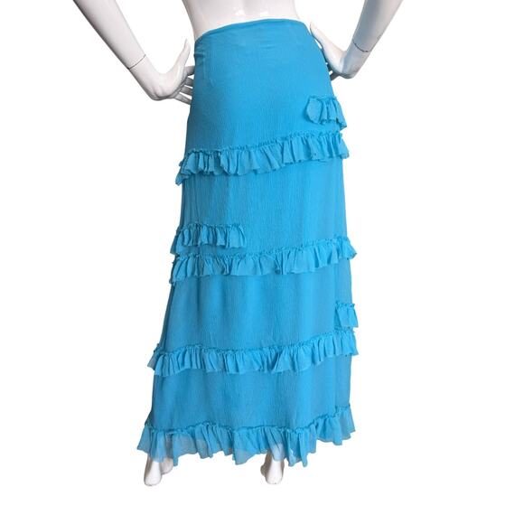 nina austin Y2K silk chiffon coquette ruffle blue fairy whimsy maxi slip medium - Picture 7 of 7